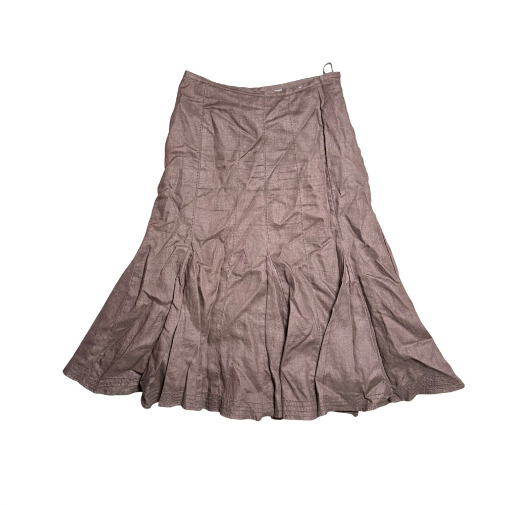 Mauve Linen Blend Paneled Midi Skirt
